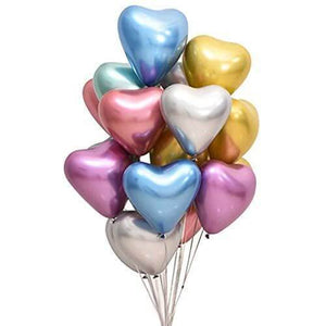 12" Chrome Heart Latex Balloon 10 Pack - Mix Colours