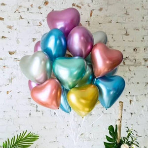 12" Chrome Heart Latex Balloon 10 Pack - Mix Colours