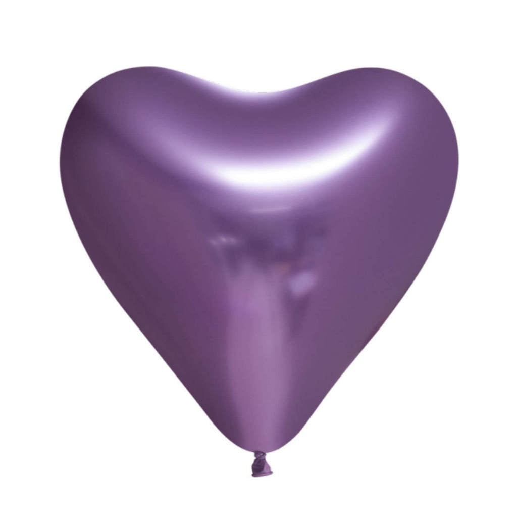 12" Chrome Heart Latex Balloon 10 Pack - Metallic Purple
