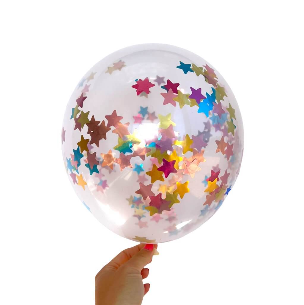 12" Rainbow Star Foil Confetti Latex Balloon 10 Pack