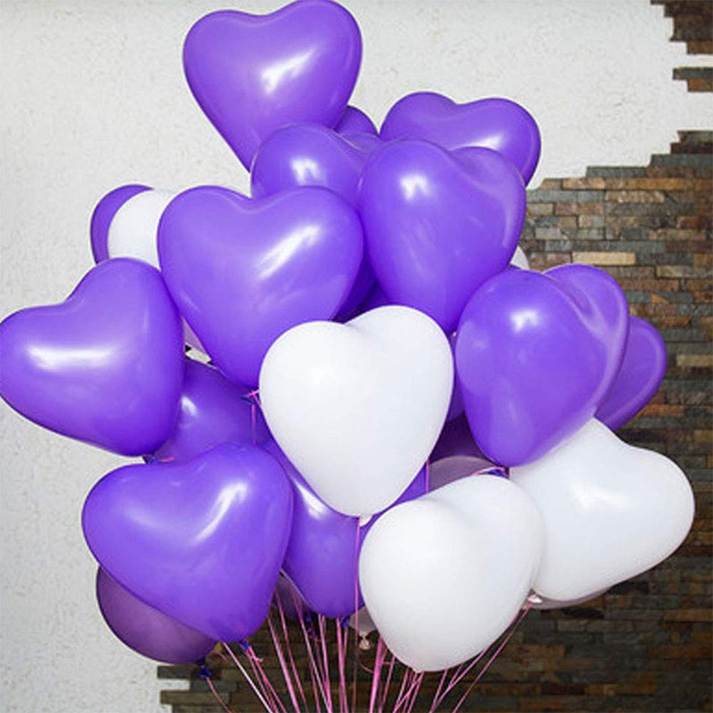 12 Inch Helium Quality Purple White Love Heart Balloon Bouquet - Wedding Party Decorations