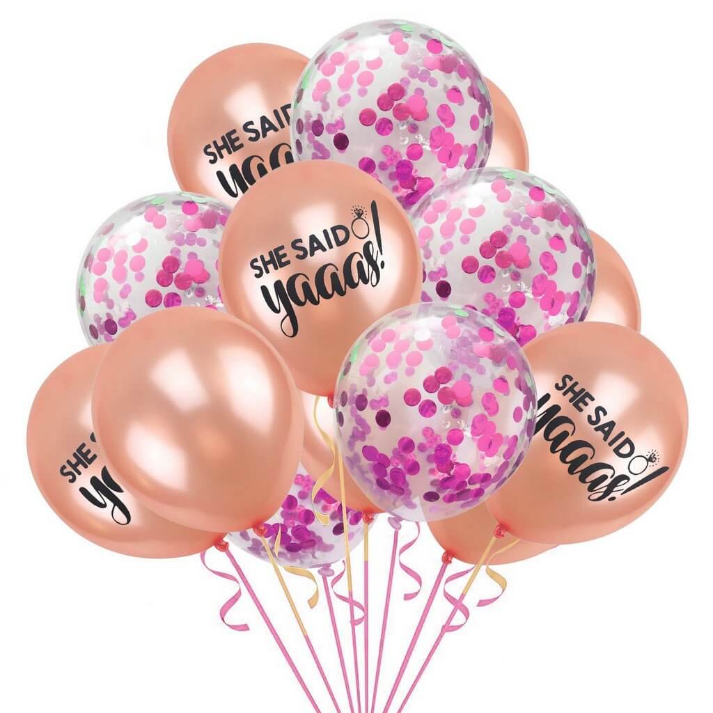 12 Inch She Said Yaaas Balloon Bouquet (15 Pack) - Hot Pink Confetti