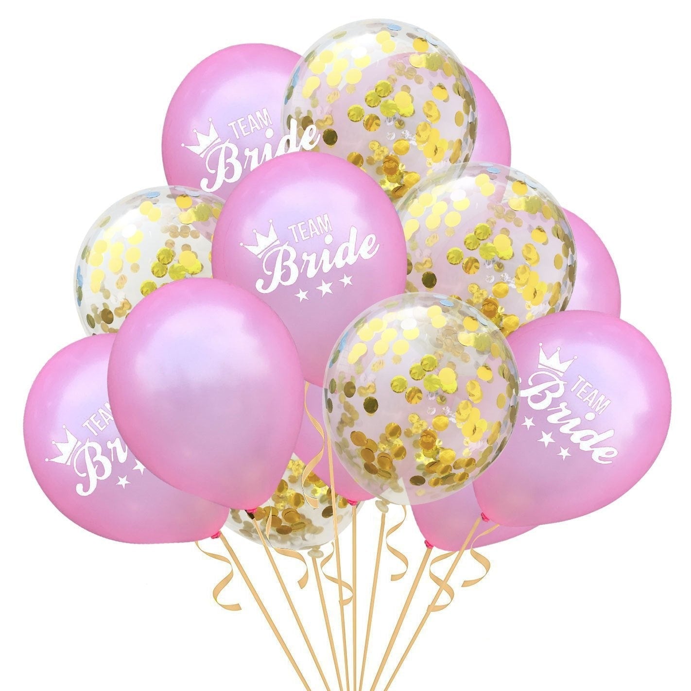 12 Inch Team Bride Pink Confetti Balloons (Pack of 15) - Online Party Supplies