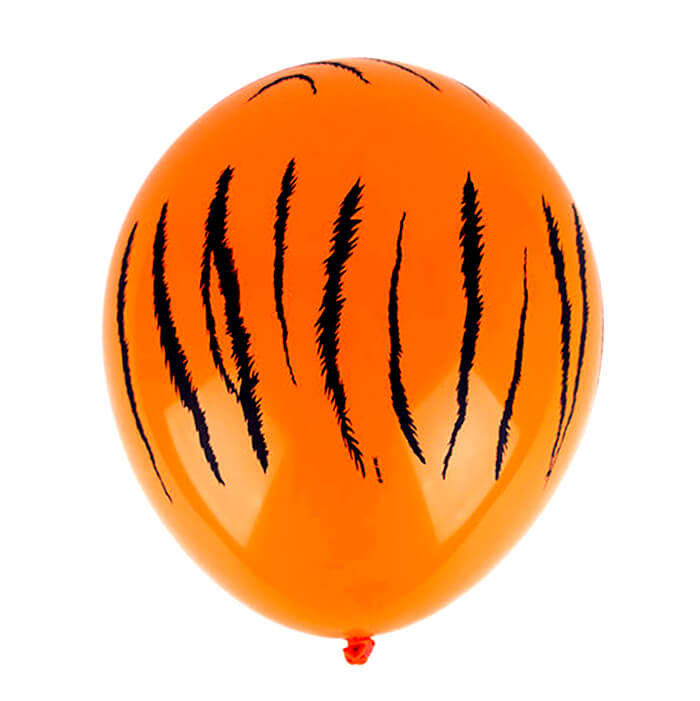 12" Safari Animal Tiger Stripes Print Orange Latex Balloon 10 Pack - Safari Animal, Jungle Animal, Zoo Themed Party Decorations