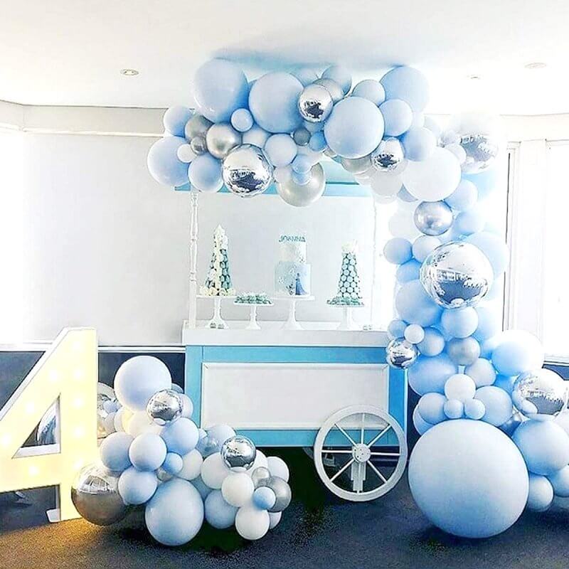 141pcs Macaron Blue, White & Silver Foil Confetti & Latex Balloon Garland DIY Kit - DIY Party Supplies & Balloon Decorations