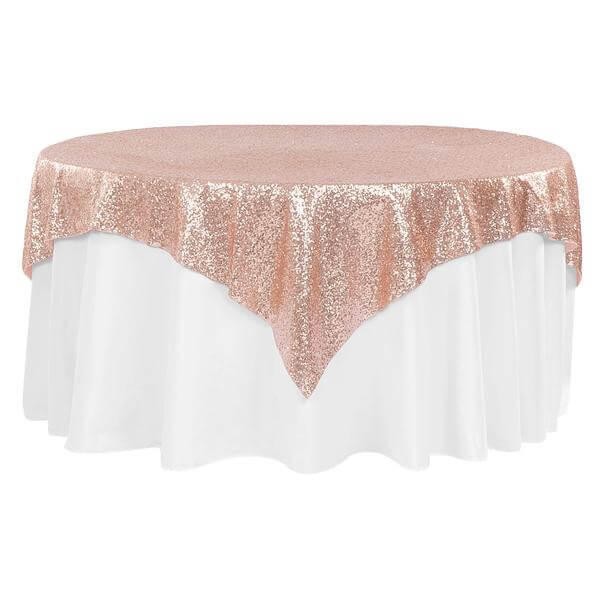 125cm x 125cm Square Rose Gold Sequin Table Overlay Topper