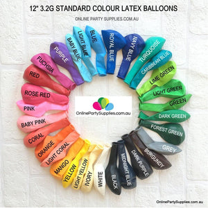 12" 3.2g Thickened Latex Party Balloon Bouquet (10 pieces) Colour chart
