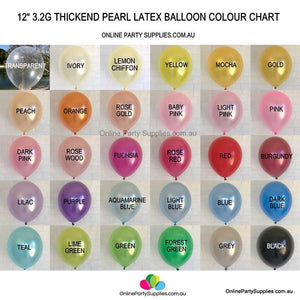 12 Inch Premium Quality Pearl Latex Balloon Bouquet - Party Decorations - Pearl Balloon Colour Chart - 31 Pearl Solid Colours