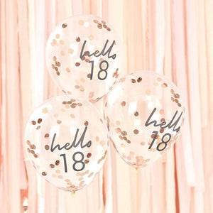 Ginger Ray Rose Gold Confetti 'Hello 18' Balloon 5 Pack