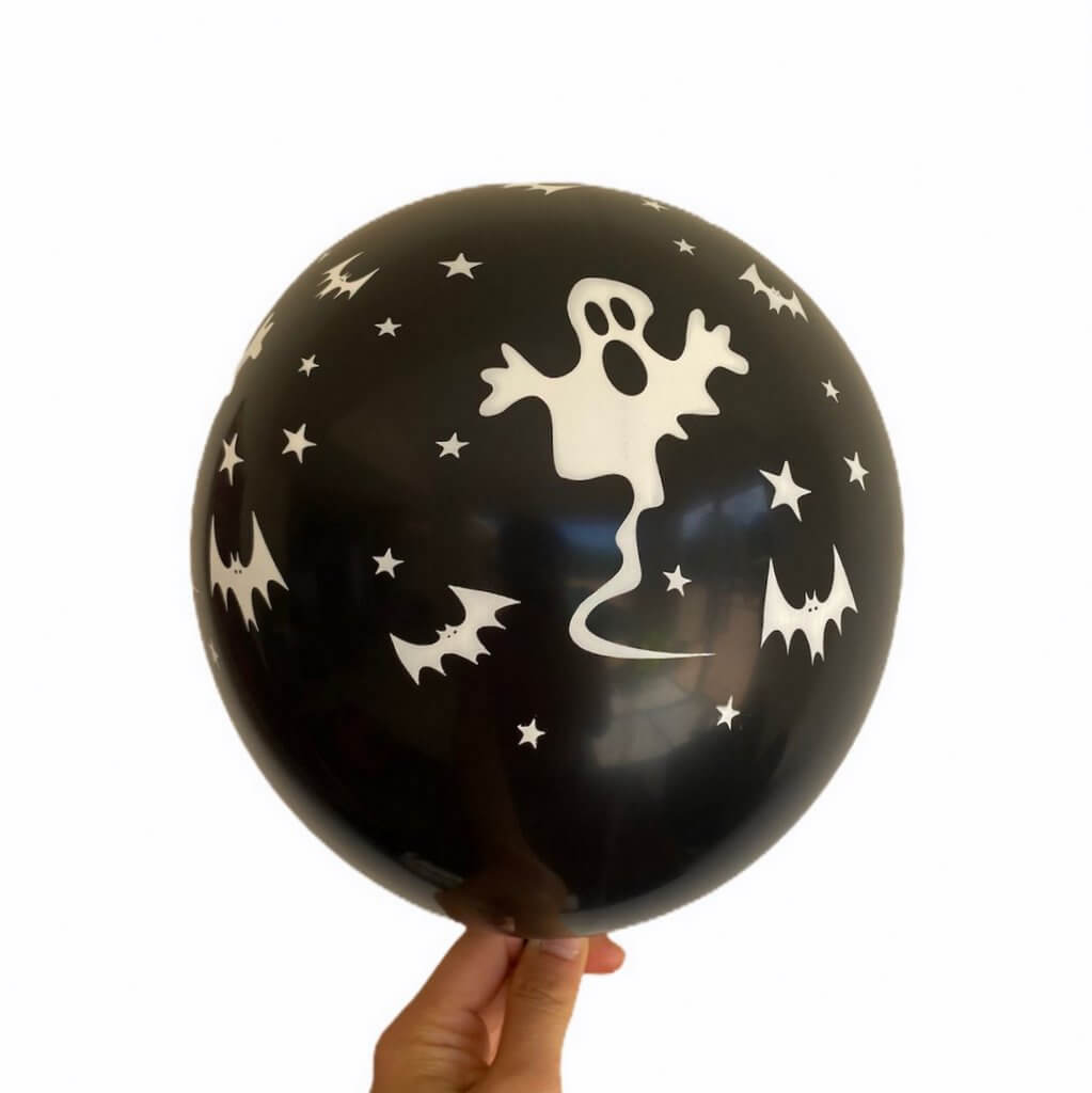 12" Vampire Bat & Ghosts Halloween Latex Balloon 5 Pack - Black