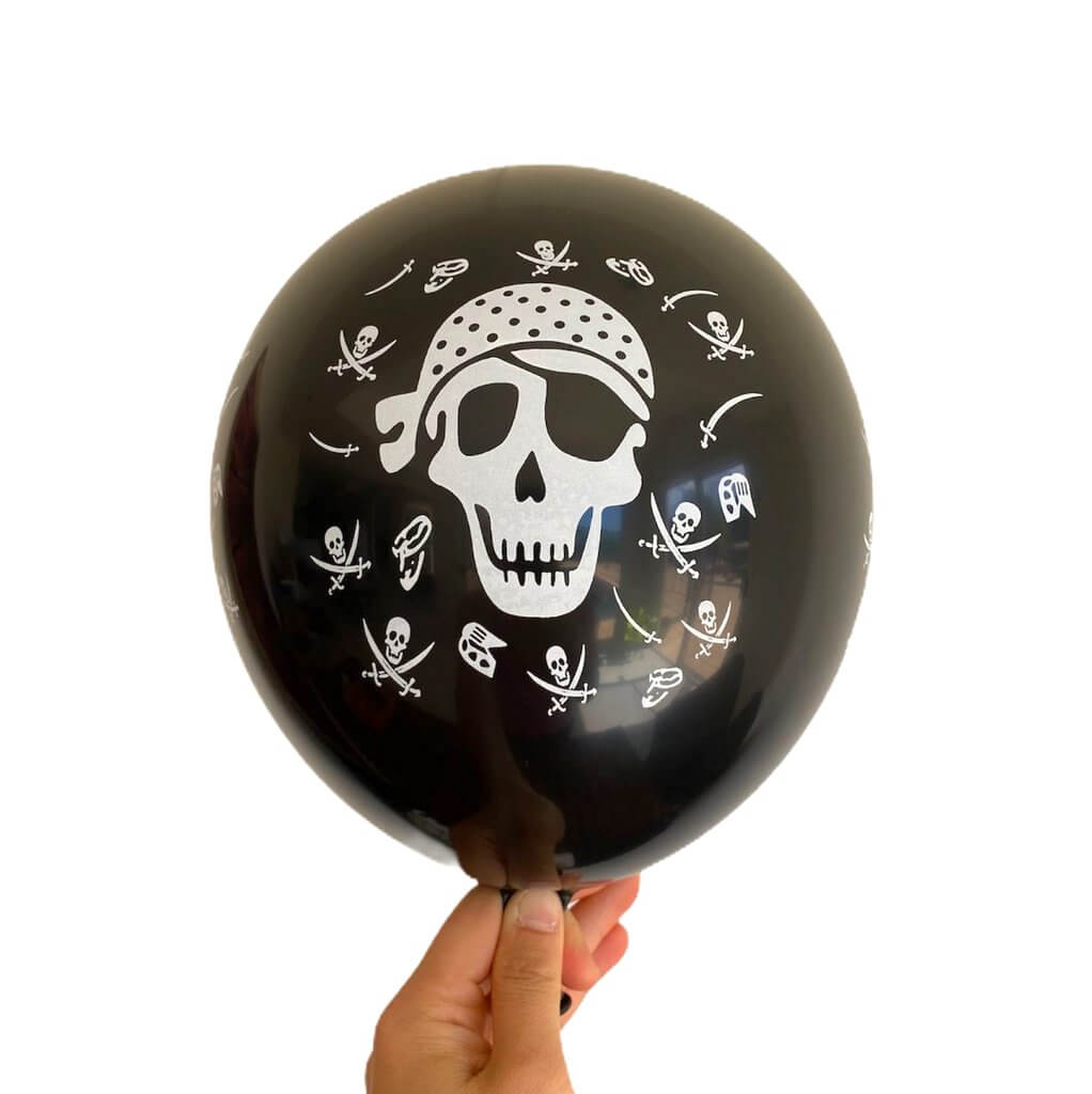 12" Pirate Skull Halloween Latex Balloon 5 Pack - Black