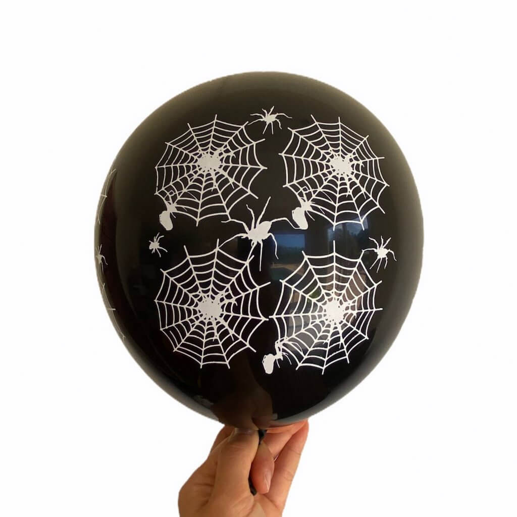 12-inch Spider & Spider Web Halloween Black Latex Balloons
