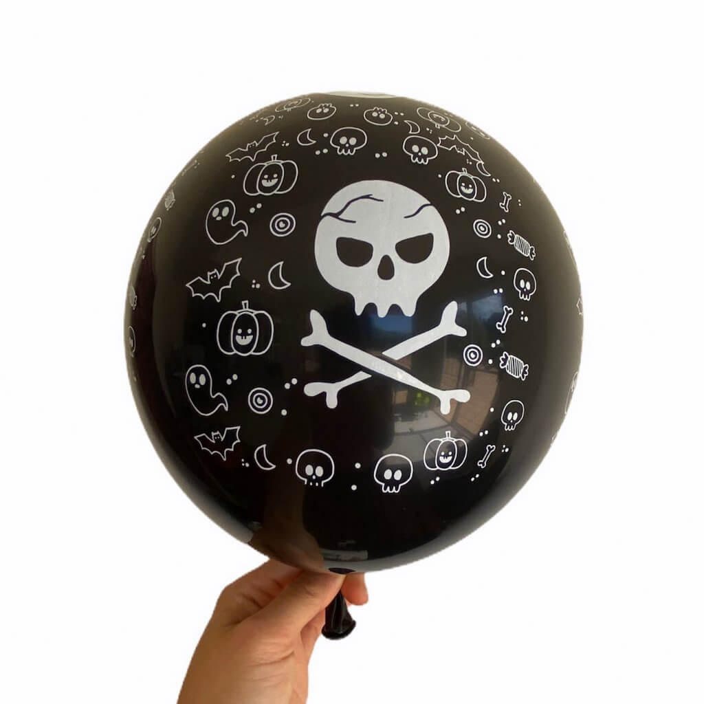 12" Halloween Skull Latex Balloon 5 Pack - Black