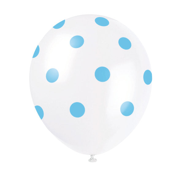 12" Blue Polka Dot White Latex Balloon 10 Pack