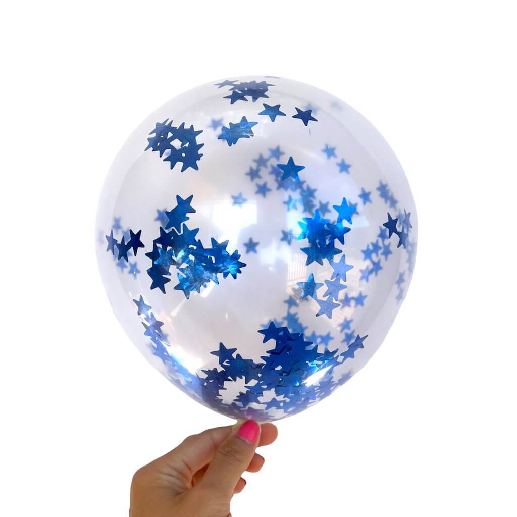 12" Blue star Foil Confetti Latex Balloon 10 Pack
