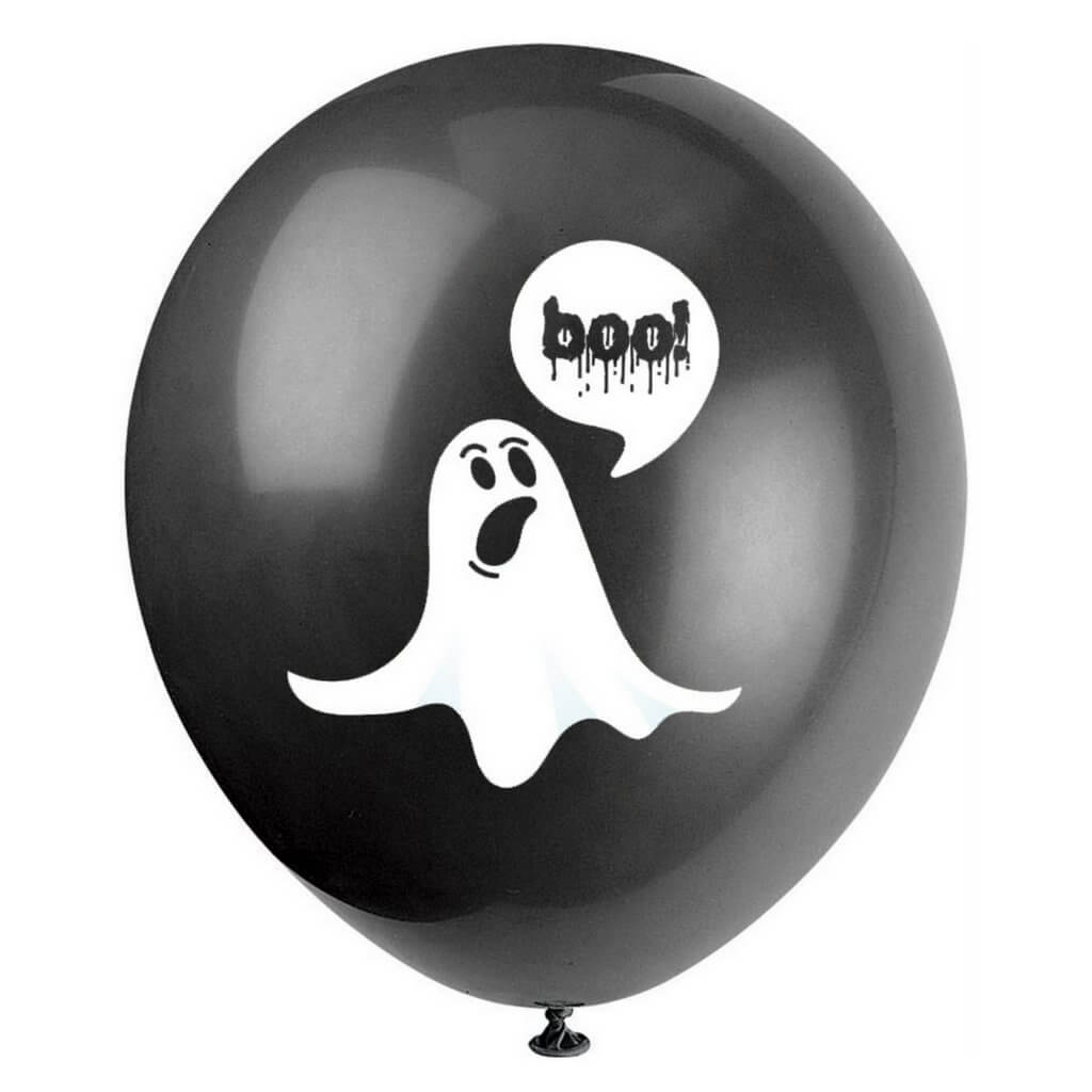 12" Ghost Boo Halloween Latex Balloon 10 Pack - Black