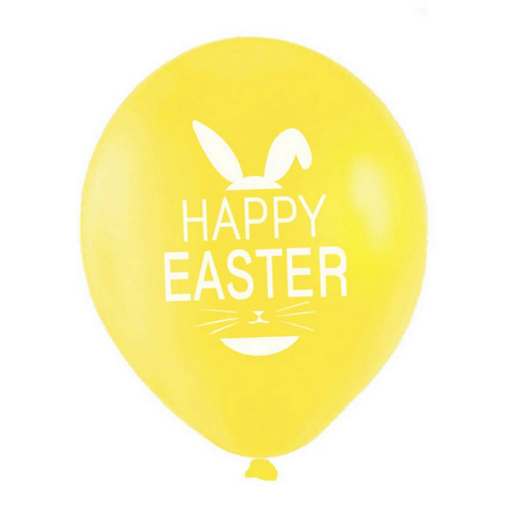 12 Inch Happy Easter Printed Yellow Latex Balloon Pack of 10 - Easter Themed Party Supplies, Accessories, and Decorations