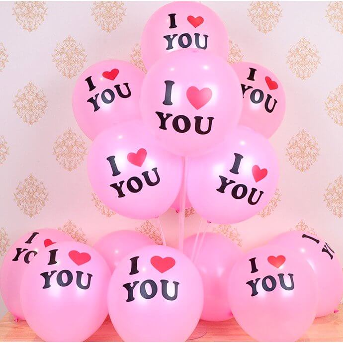 12 Inch 'I Love You' Pink Latex Balloon 10 Pack