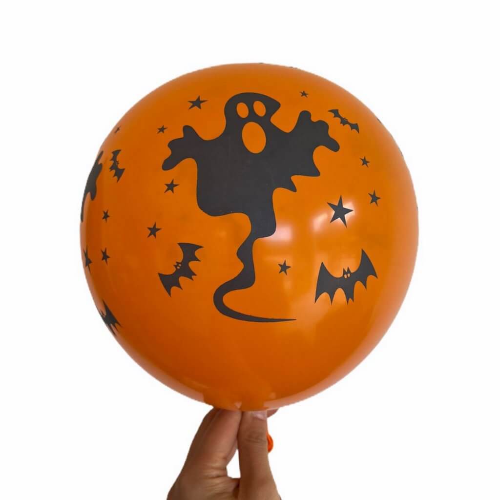 12" Vampire Bat & Ghosts Halloween Latex Balloon 5 Pack - Orange