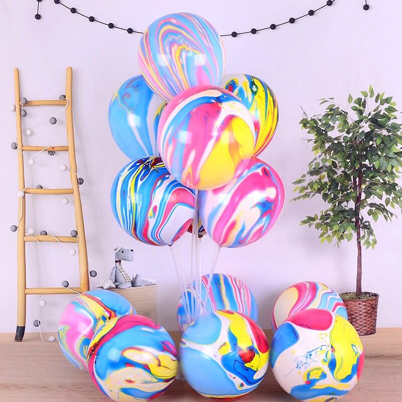 12" Rainbow Marble Agate Latex Balloon 10 Pack