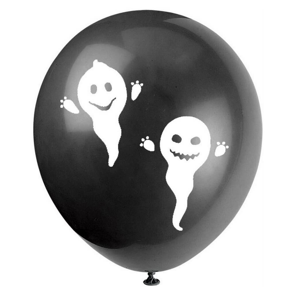 12" Smiling Ghost Halloween Latex Balloon 10 Pack - Black