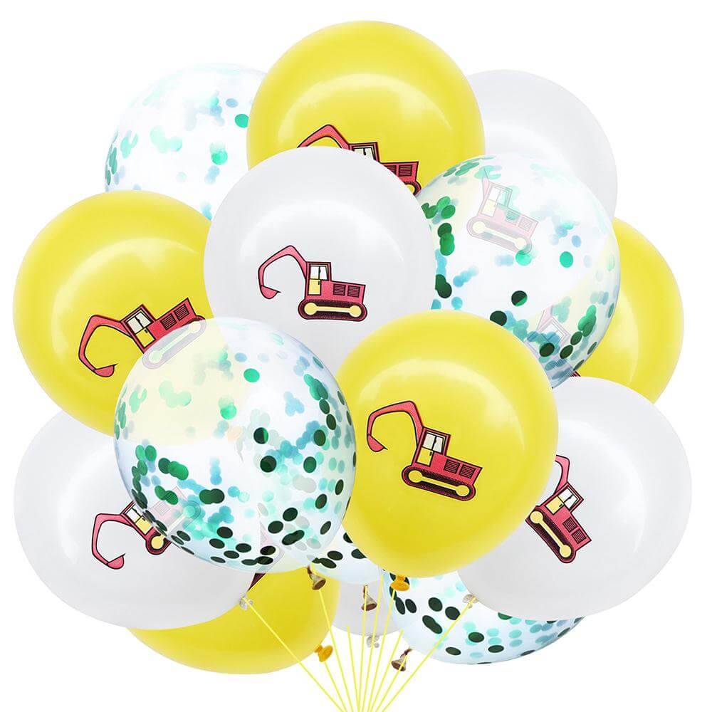 12inch Excavator Printed Latex & green Confetti Balloon Pack of 12 Balloons