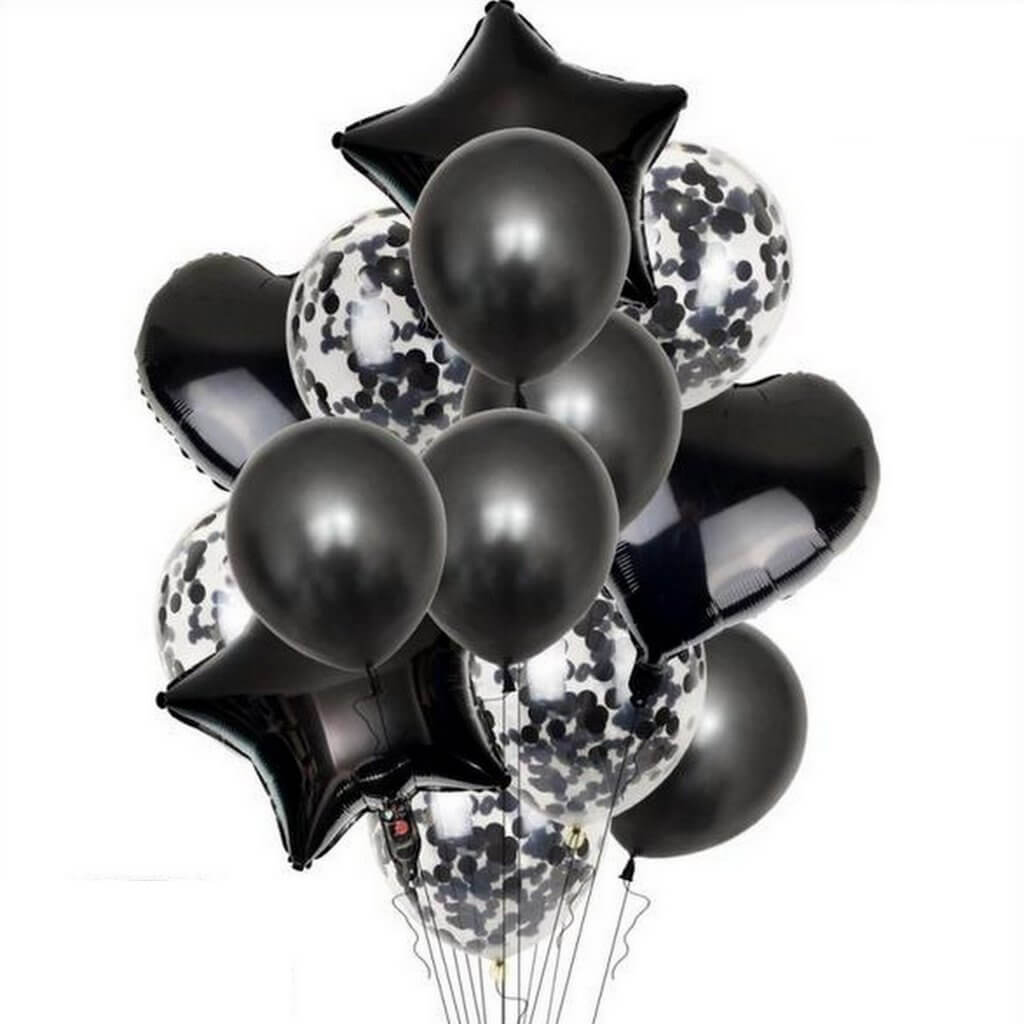Black Star Heart Wedding Party Balloon Bouquet - 14 Pieces