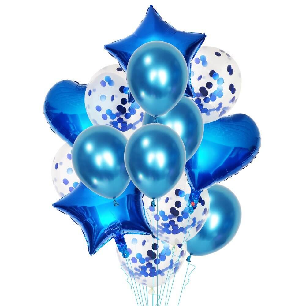 Blue Star Heart Wedding Party Balloon Bouquet - 14 Pieces