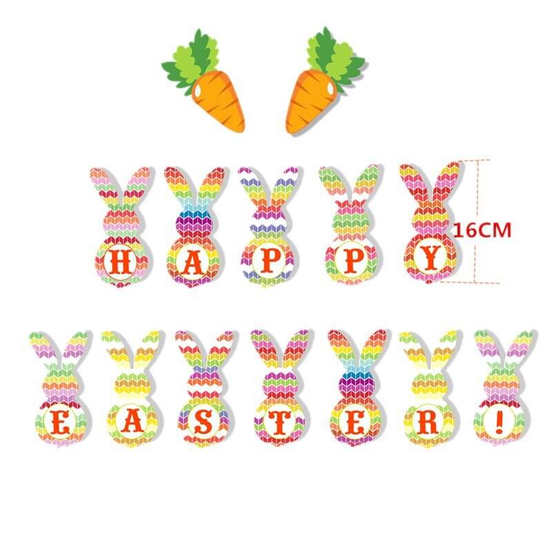 Happy Easter Bunny Rabbit with Carrot Cardstock Paper Banner Bunting