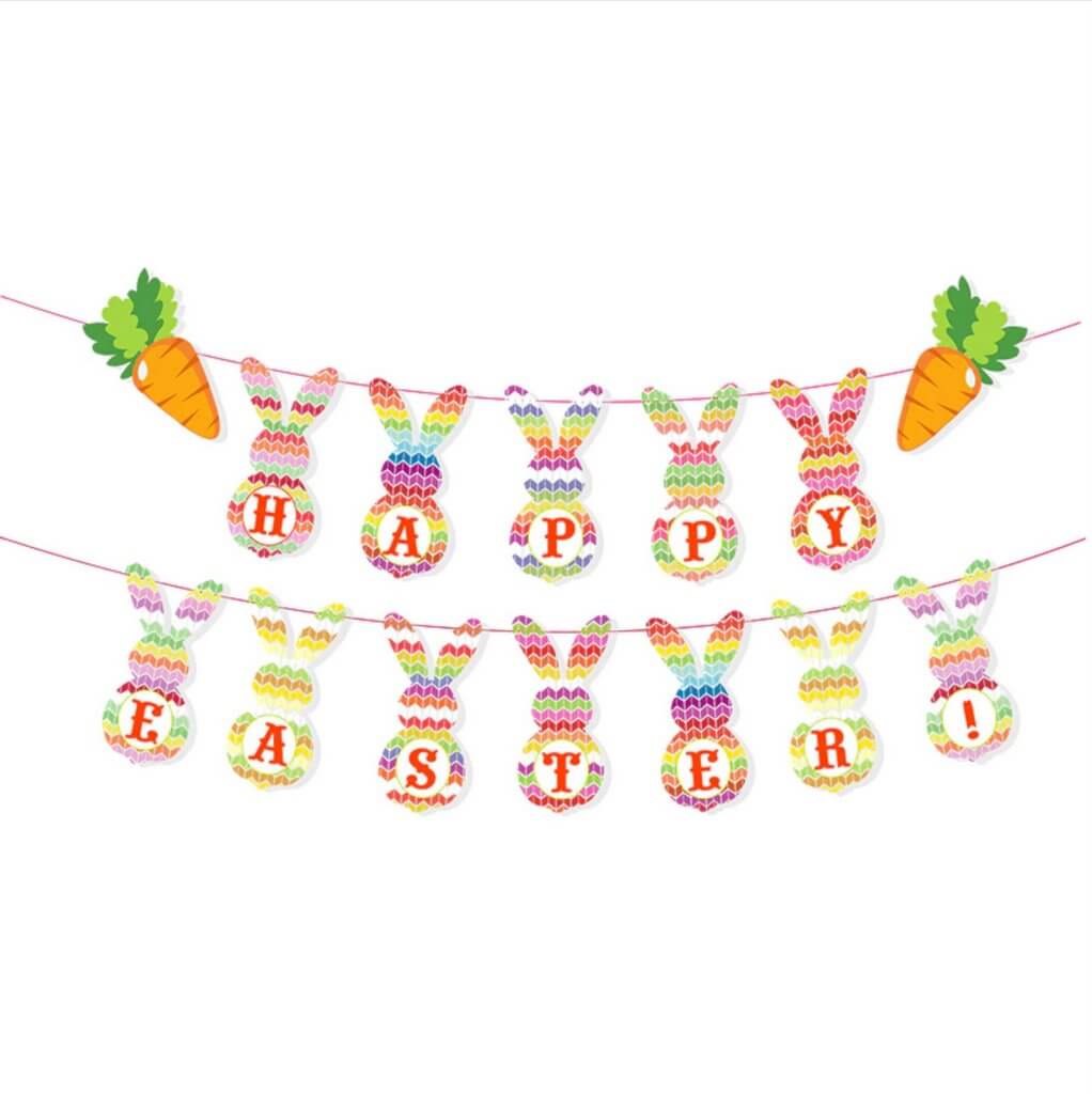 Happy Easter Bunny Rabbit with Carrot Cardstock Paper Banner Bunting