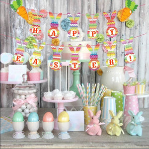 Happy Easter Bunny Rabbit with Carrot Cardstock Paper Banner Bunting