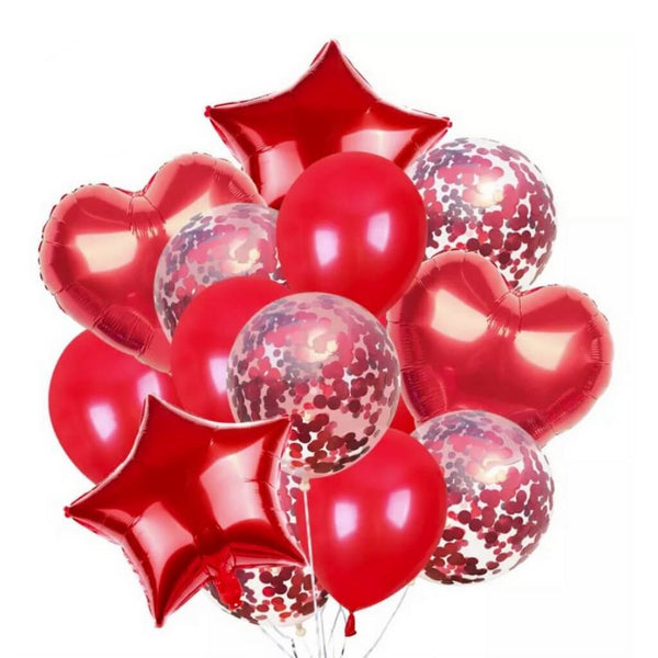 Red Star, Heart & Confetti Balloon Bouquet 14pk | Party Supplies