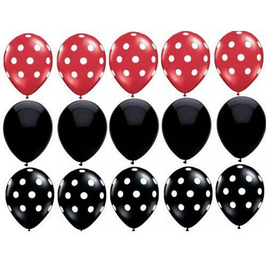 12" Online Party Supplies Red & Black Polka Dot Latex Balloon Bouquet (Pack of 15)