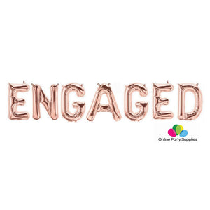 16"/ 40cm Rose Gold 'ENGAGED' Foil Balloon Banner - Online Party Supplies