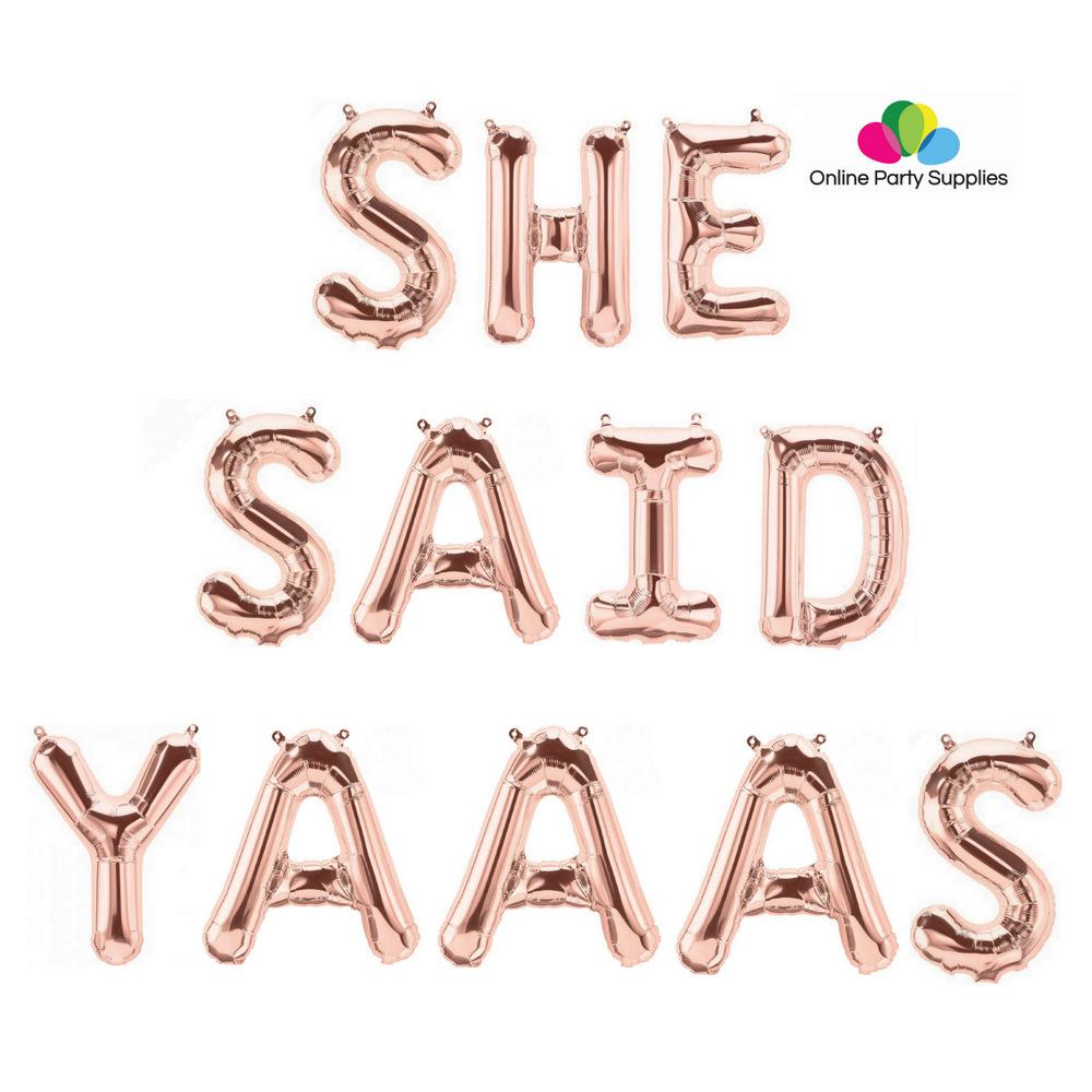 16"/ 40cm Rose Gold 'SHE SAID YAAAS' Foil Balloon Banner - Online Party Supplies