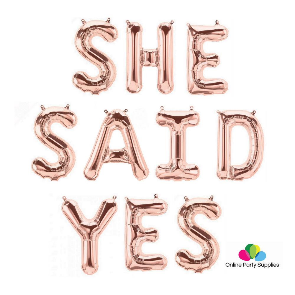 16"/ 40cm Rose Gold 'SHE SAID YES' Foil Balloon Banner - Online Party Supplies