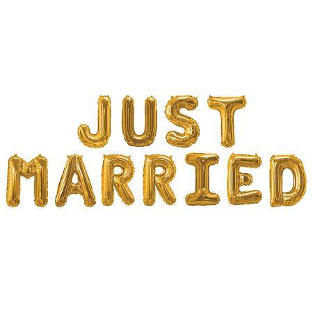 16" Gold/ Rose Gold 'JUST MARRIED' Foil Balloon Banner - Online Party Supplies