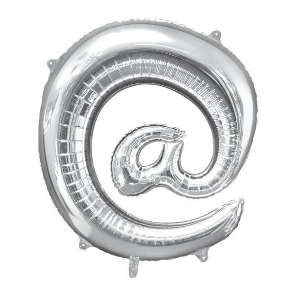 16" Metallic Silver At Sign Shaped Symbol Foil Balloon