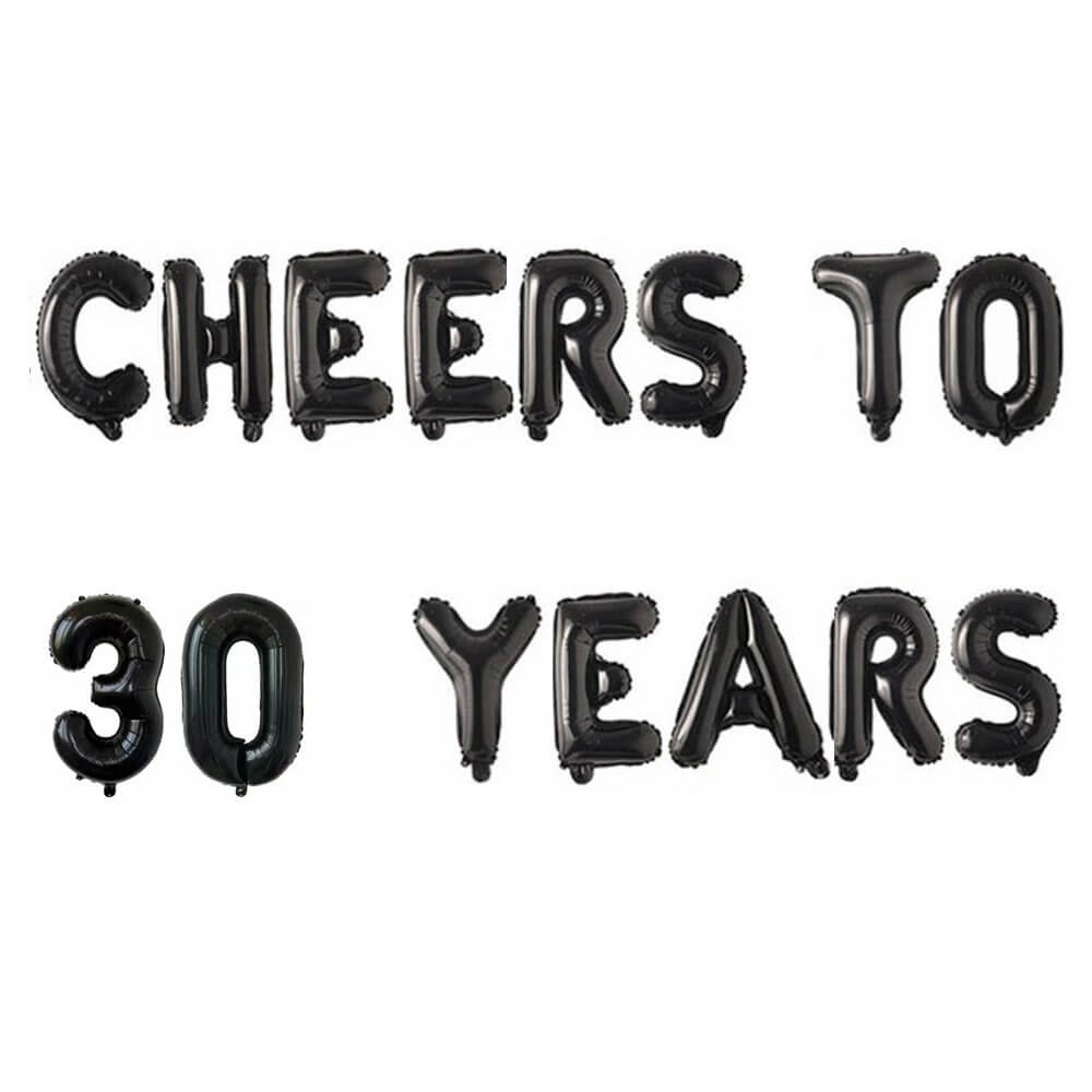 16" Black CHEERS TO 30 YEARS Foil Balloon Banner
