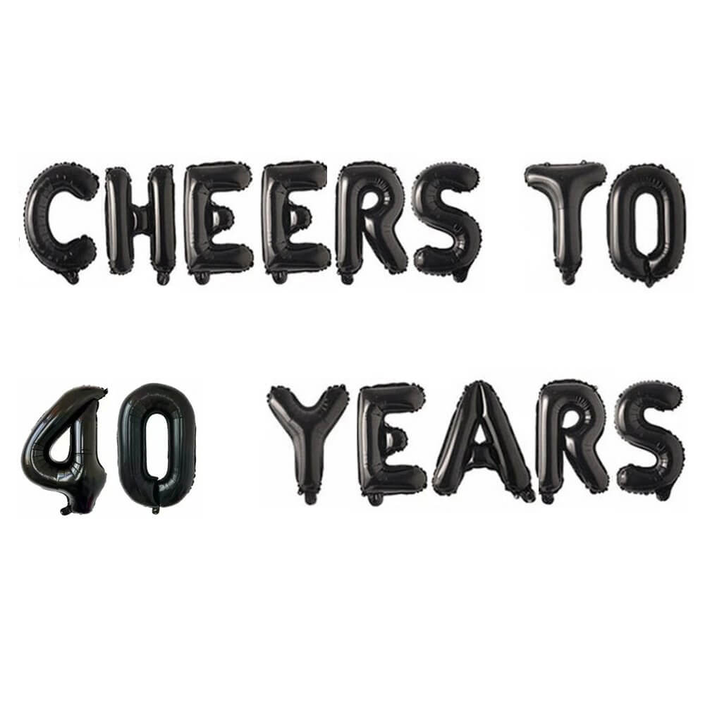 16" Black CHEERS TO 40 YEARS Foil Balloon Banner