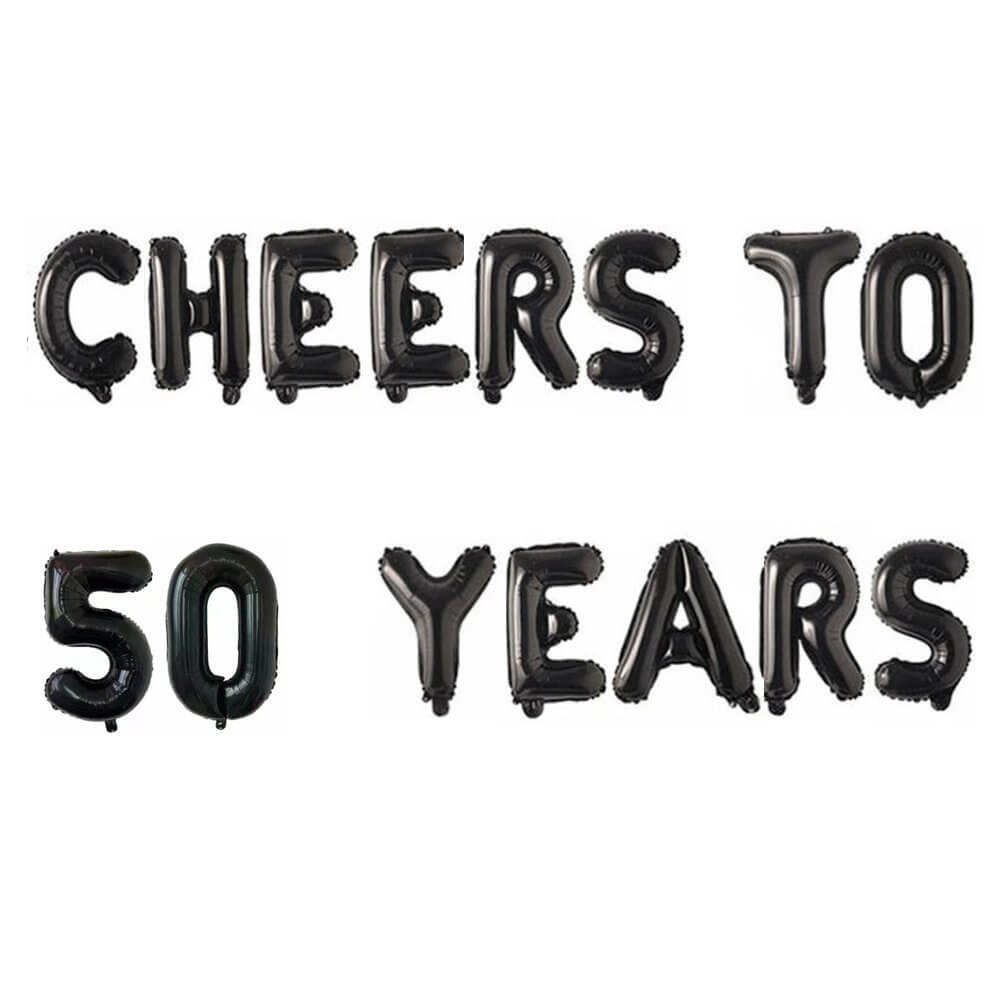 16" Black CHEERS TO 50 YEARS Foil Balloon Banner