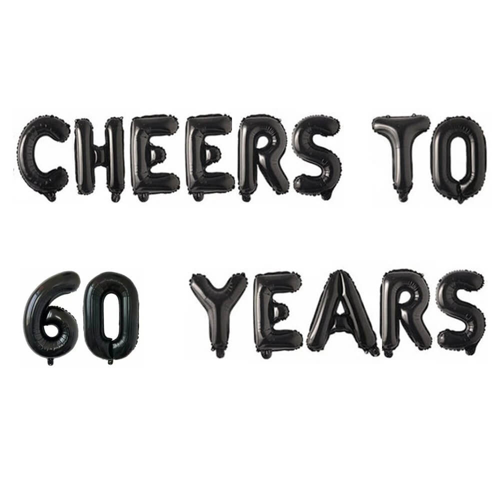 16" Black CHEERS TO 60 YEARS Foil Balloon Banner