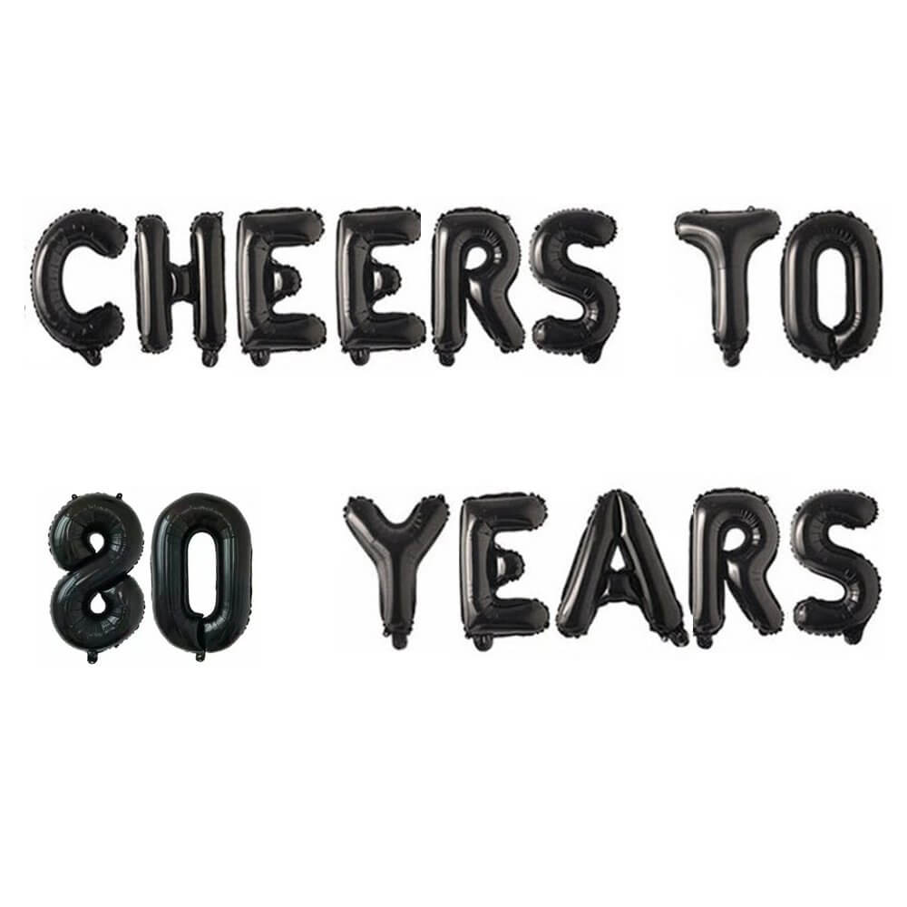 16" Black CHEERS TO 80 YEARS Foil Balloon Banner