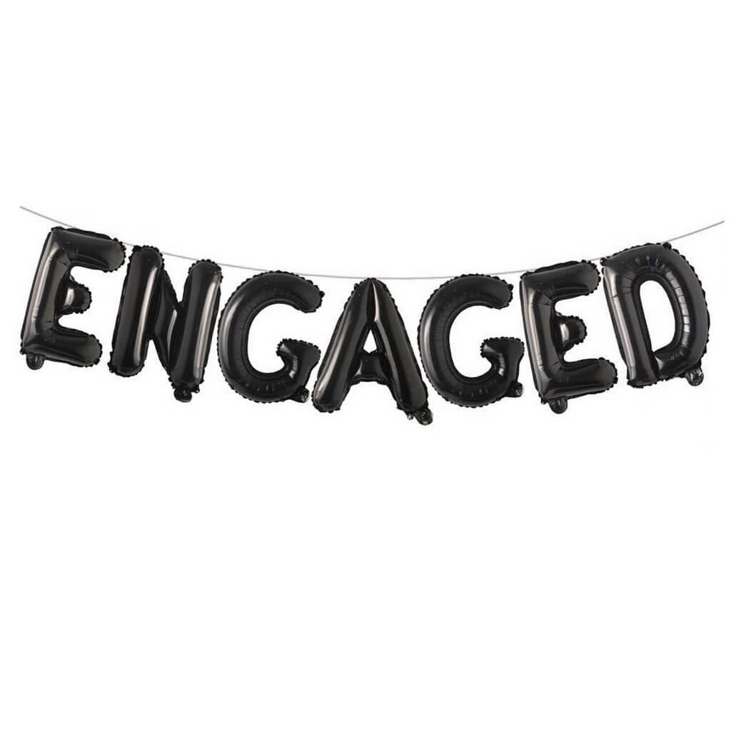 16" Black ENGAGED Foil Balloon Banner