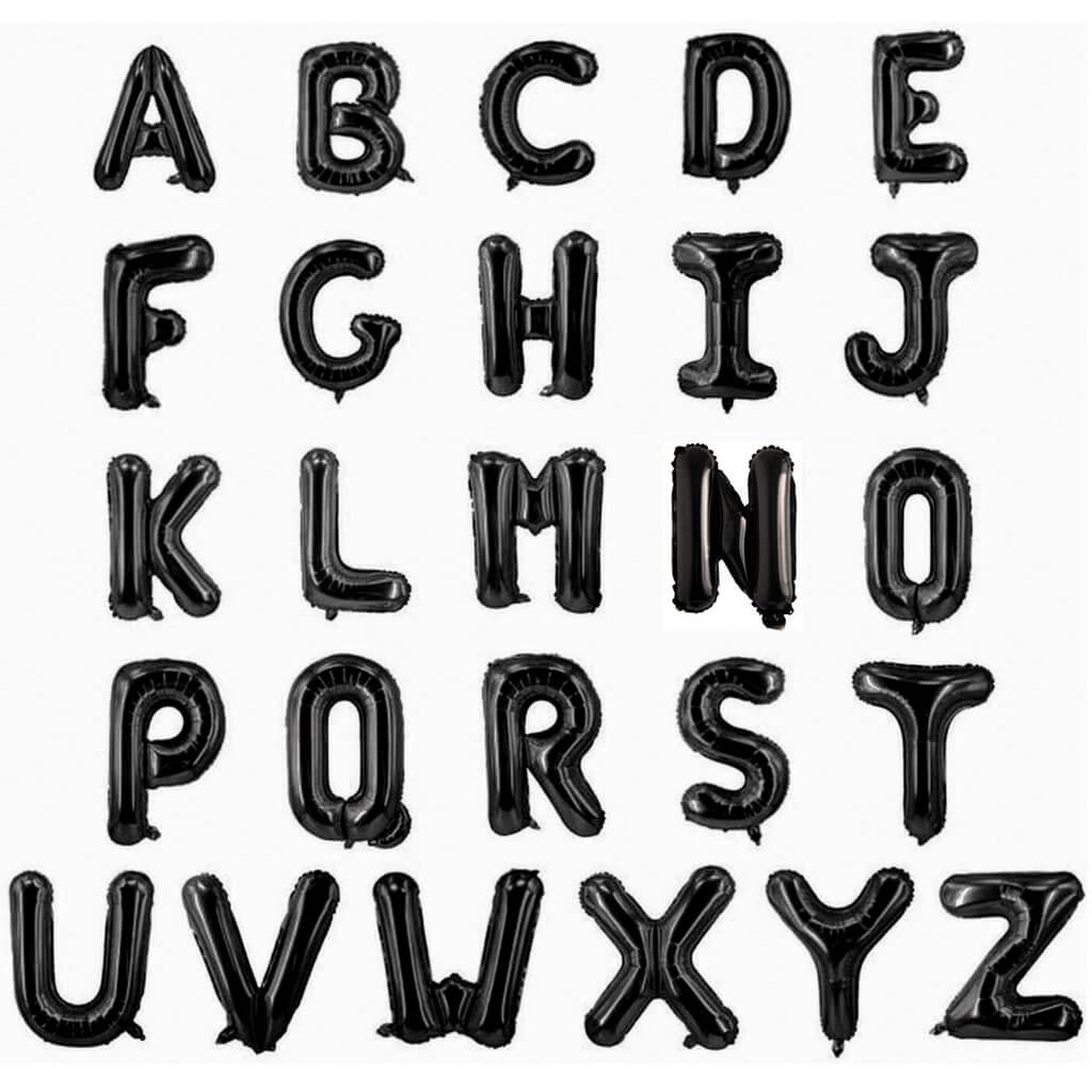 16" Black A-Z Alphabet Letter & 0-9 Number Foil Balloon