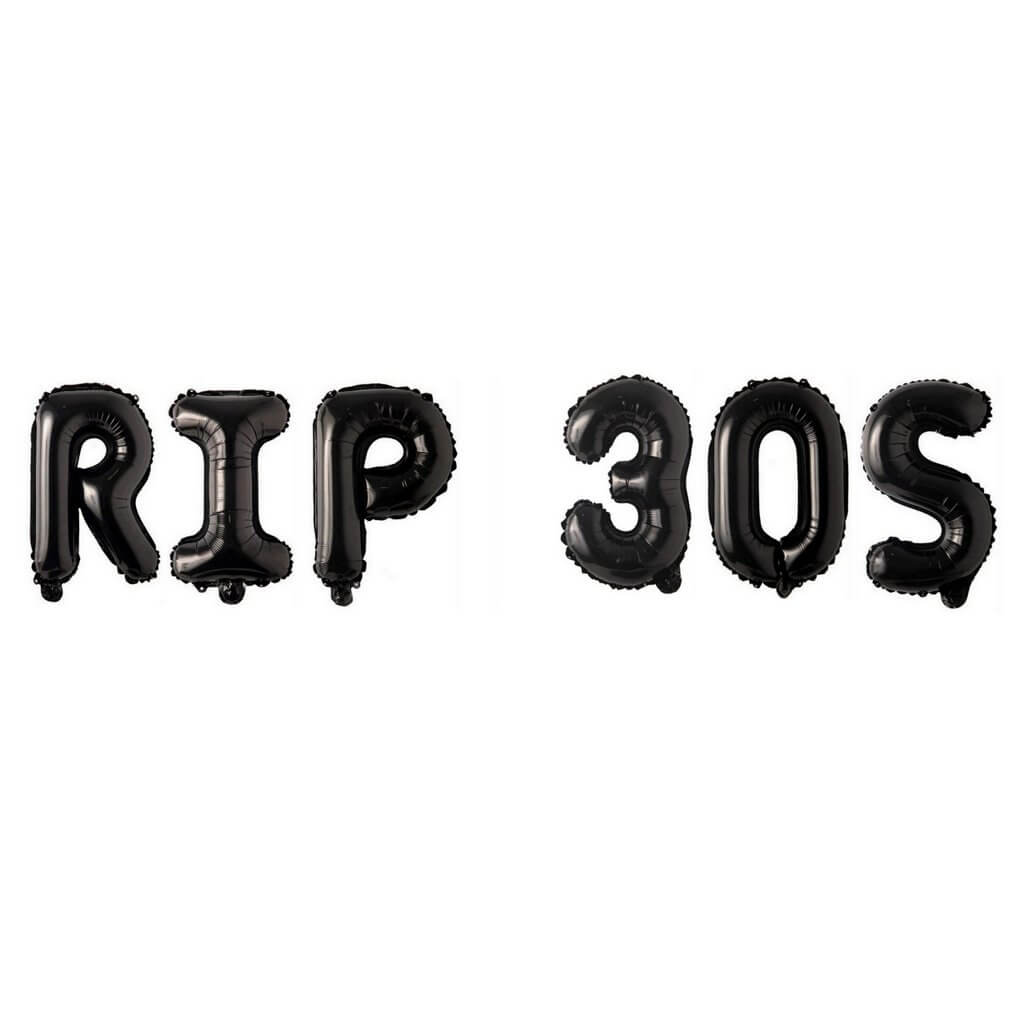 16" Black RIP 30S Happy Fortieth Foil Balloon Banner