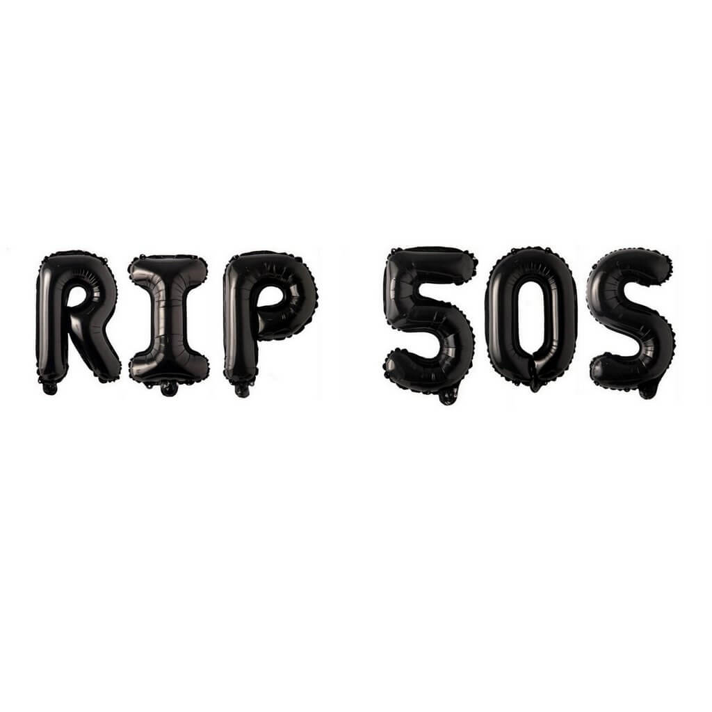 16" Black RIP 50S Happy 60th Birthday Party Foil Balloon Banner