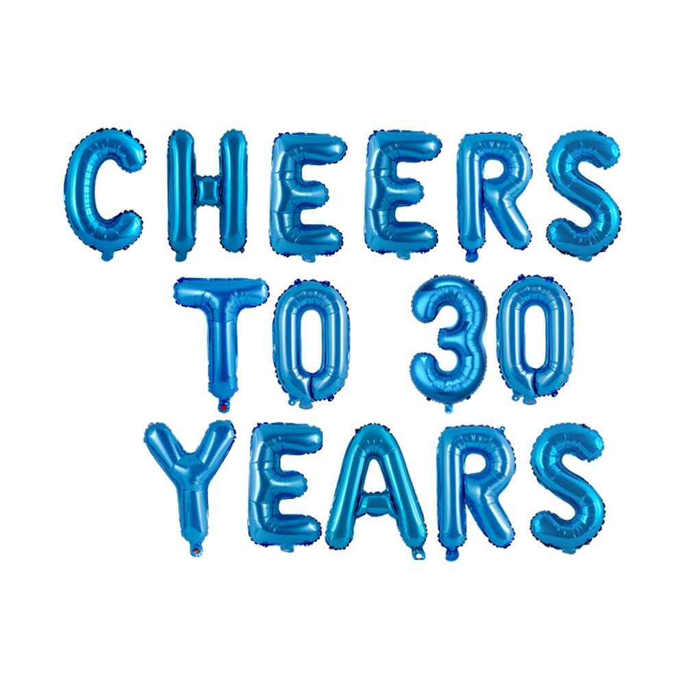 16" Blue CHEERS TO 30 YEARS Foil Balloon Banner