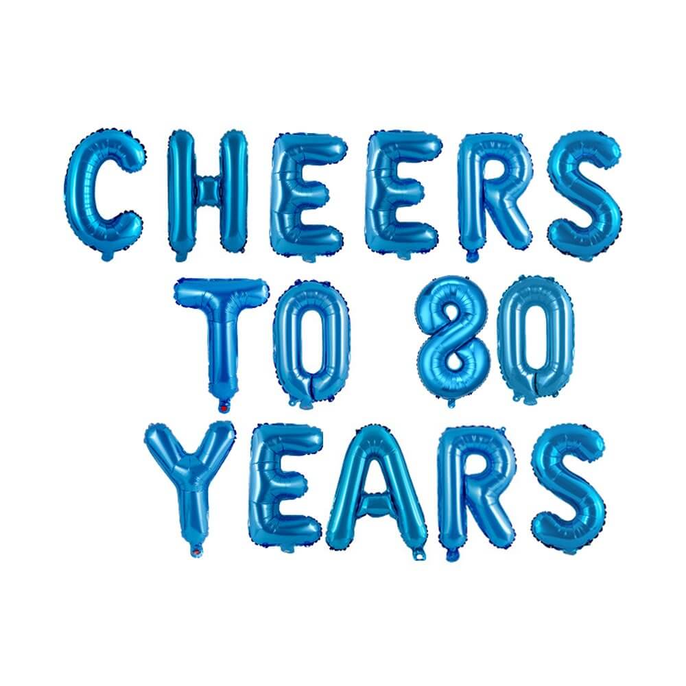 16" Blue CHEERS TO 80 YEARS Foil Balloon Banner