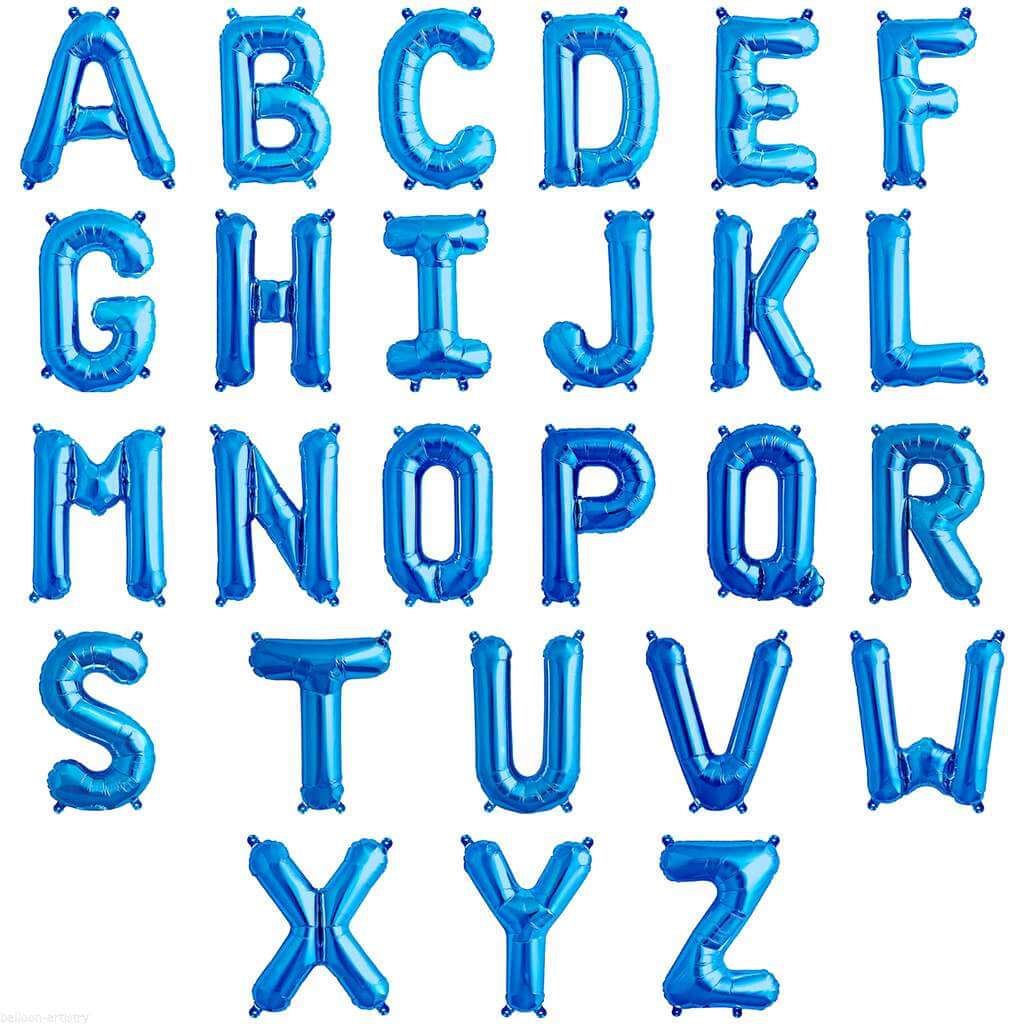 16" Blue A-Z Alphabet Letter & 0-9 Number Foil Balloon
